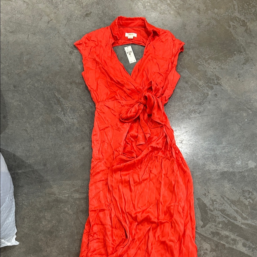 Anthropologie Red Wrap Dress with Tie Waist